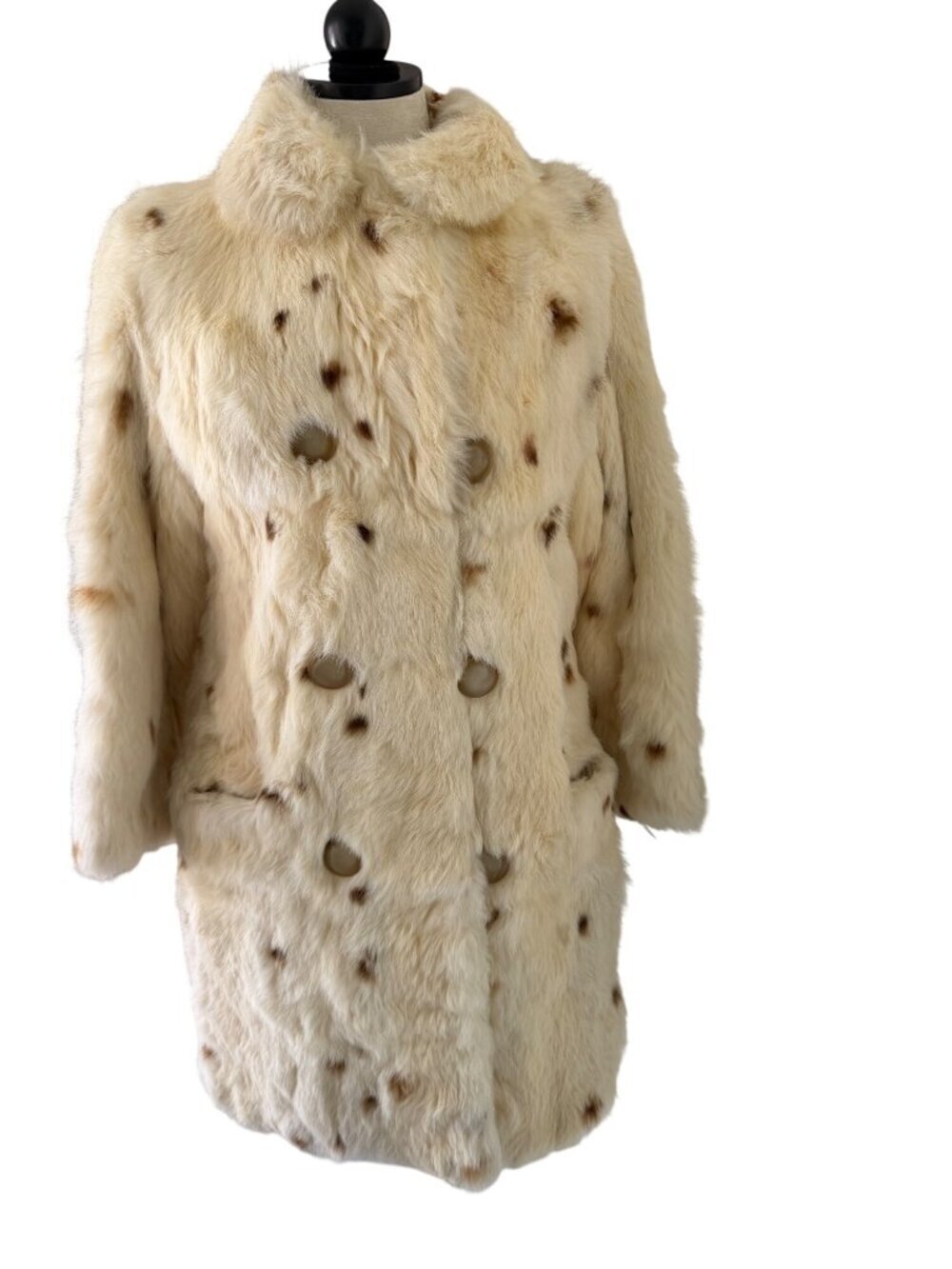May Co California Womens Rabbit Fur Coat Mid Mod Spotted Size S Cream Vintage
